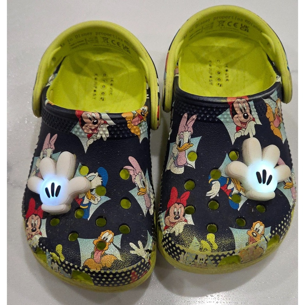 Disney Mickey Mouse Friends Kids Crocs Glow Mickey Glove Jibbitz Size 8 Toddler